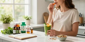 Weed edibles featured in a bright kitchen with CBD oil and organic ingredients for a healthy lifestyle.