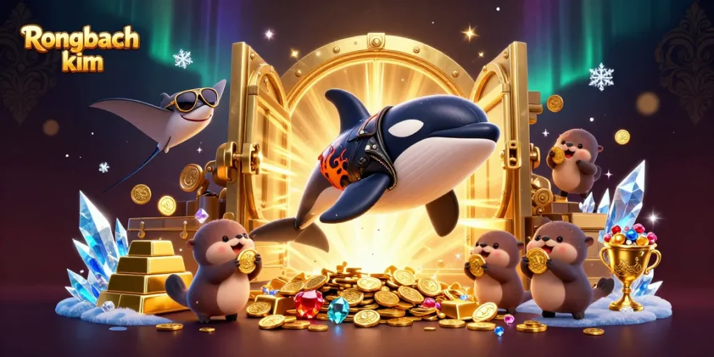 Engage in thrilling gaming with Rongbach kim while surrounded by treasures and playful sea creatures.